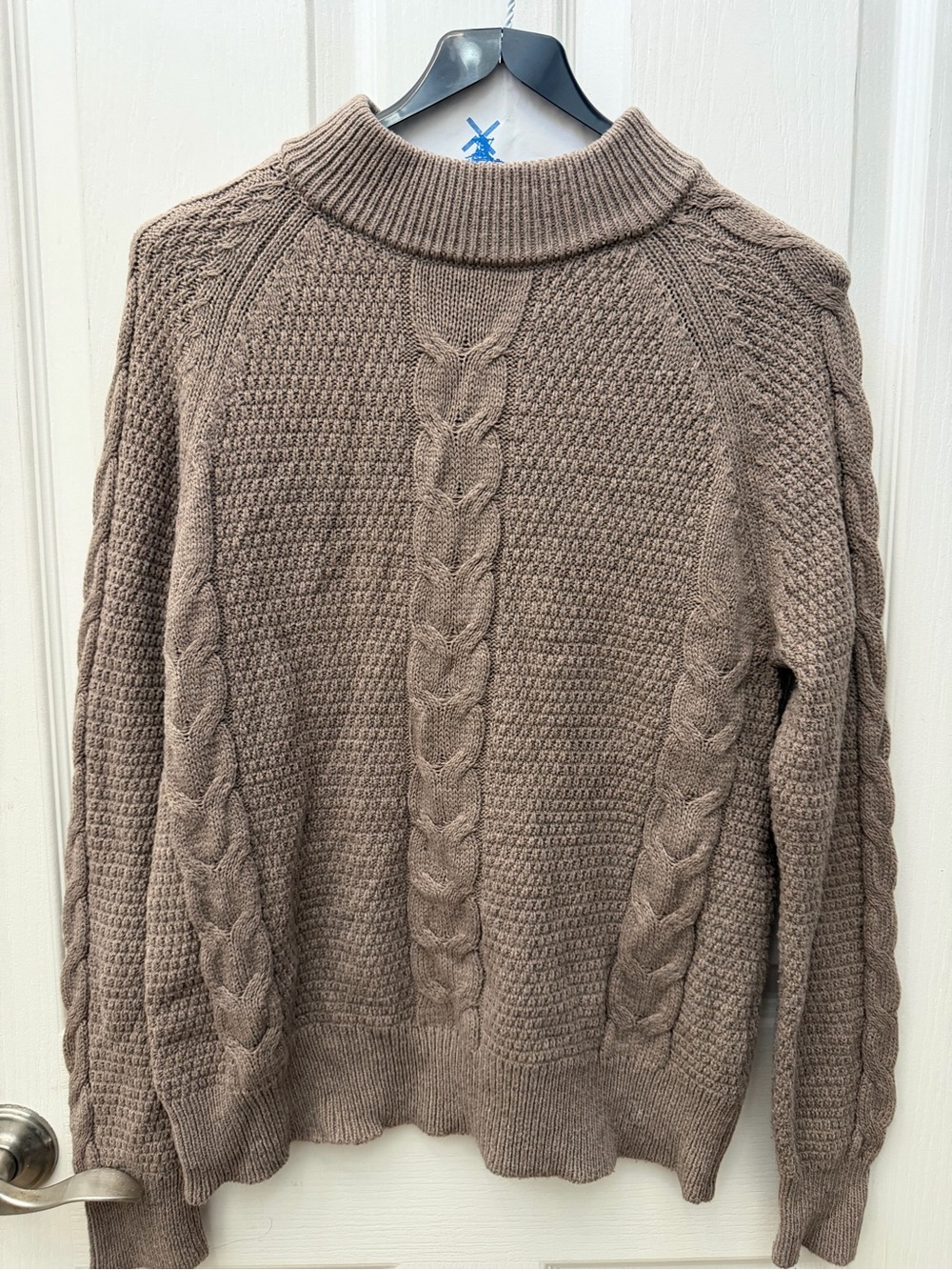 New York & Company Taupe Cable Knit Mock Neck Sweater